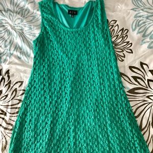 Green crochet sleeveless hi-lo hem dress